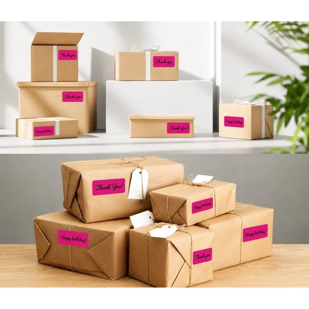 Pink Thermal Labels 1000 Sticker Roll Shipping Stickers Thank You Stickers